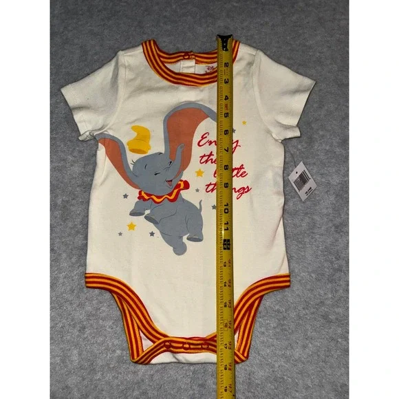 Disney Dumbo Circus Bodysuit 18-24M Cream New Striped Trim One Piece - Picture 3 of 8